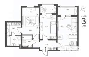 3-к квартира, вторичка, 68м2, 10/17 этаж