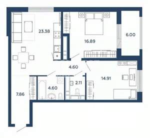 2-к квартира, вторичка, 78м2, 10/23 этаж