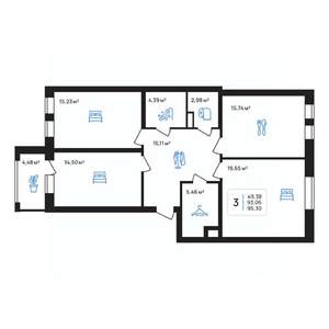 3-к квартира, строящийся дом, 95м2, 6/8 этаж