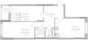 2-к квартира, вторичка, 73м2, 9/17 этаж