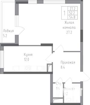 1-к квартира, строящийся дом, 55м2, 14/19 этаж
