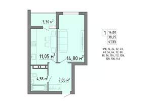 1-к квартира, строящийся дом, 42м2, 11/19 этаж