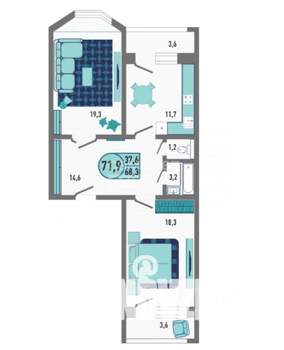 2-к квартира, вторичка, 72м2, 13/18 этаж