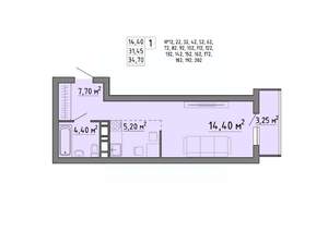 1-к квартира, строящийся дом, 35м2, 5/21 этаж