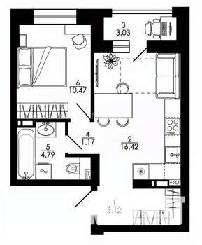 1-к квартира, строящийся дом, 42м2, 17/17 этаж