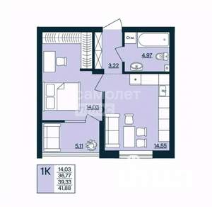 1-к квартира, вторичка, 42м2, 12/20 этаж