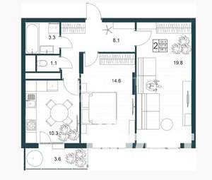 2-к квартира, вторичка, 58м2, 13/19 этаж