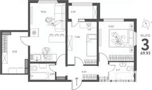 2-к квартира, сданный дом, 70м2, 7/17 этаж