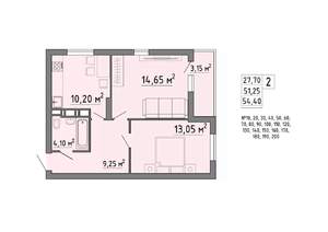 2-к квартира, строящийся дом, 54м2, 7/21 этаж