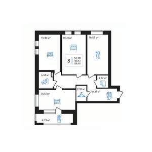 3-к квартира, строящийся дом, 99м2, 4/8 этаж