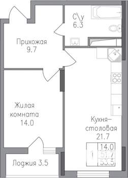 1-к квартира, строящийся дом, 54м2, 13/17 этаж