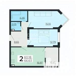 2-к квартира, вторичка, 67м2, 2/24 этаж