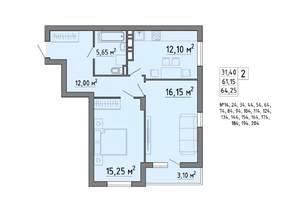 2-к квартира, строящийся дом, 64м2, 8/21 этаж