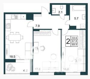 2-к квартира, строящийся дом, 70м2, 11/21 этаж