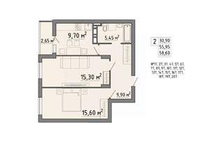 2-к квартира, строящийся дом, 59м2, 4/21 этаж