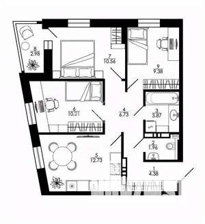 3-к квартира, строящийся дом, 66м2, 16/25 этаж