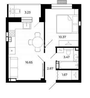 1-к квартира, вторичка, 38м2, 2/10 этаж