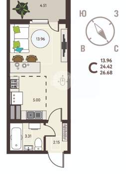 Студия квартира, вторичка, 27м2, 2/18 этаж