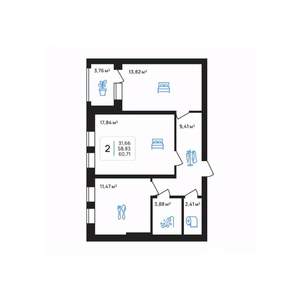 2-к квартира, строящийся дом, 61м2, 7/8 этаж