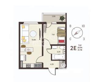 1-к квартира, вторичка, 32м2, 6/17 этаж
