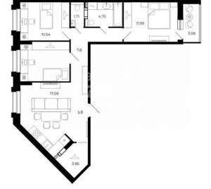 4-к квартира, строящийся дом, 76м2, 2/17 этаж