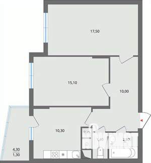 2-к квартира, строящийся дом, 60м2, 17/17 этаж