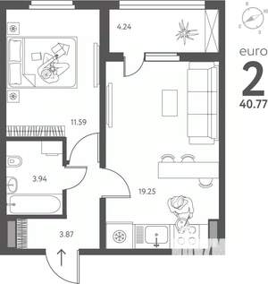 1-к квартира, вторичка, 41м2, 1/18 этаж