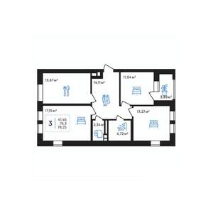3-к квартира, строящийся дом, 78м2, 2/8 этаж