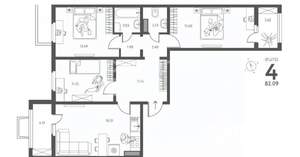 4-к квартира, строящийся дом, 82м2, 1/18 этаж