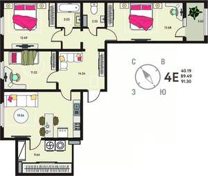 3-к квартира, вторичка, 91м2, 18/18 этаж