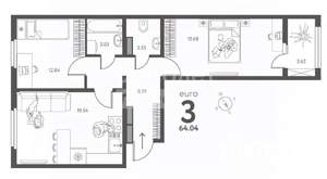 3-к квартира, вторичка, 64м2, 11/17 этаж