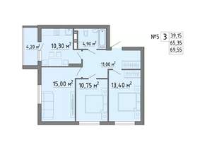 3-к квартира, строящийся дом, 70м2, 1/19 этаж