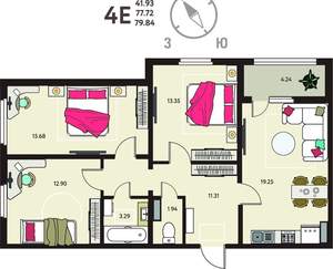 3-к квартира, сданный дом, 80м2, 15/18 этаж