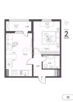 2-к квартира, вторичка, 45м2, 5/17 этаж