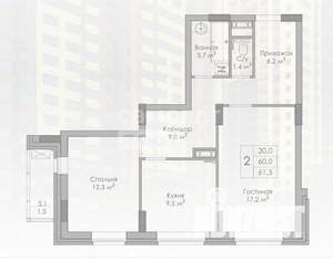 2-к квартира, вторичка, 62м2, 3/25 этаж