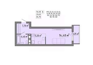 1-к квартира, строящийся дом, 35м2, 7/21 этаж
