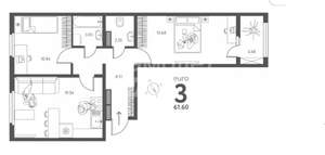2-к квартира, строящийся дом, 62м2, 8/17 этаж