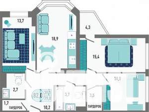 3-к квартира, строящийся дом, 82м2, 2/18 этаж