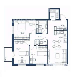 3-к квартира, вторичка, 79м2, 22/25 этаж