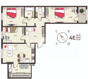 3-к квартира, вторичка, 91м2, 18/18 этаж