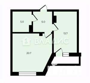 1-к квартира, вторичка, 49м2, 9/20 этаж