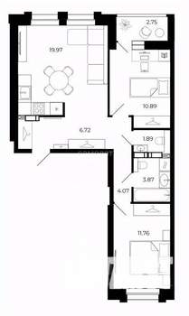 3-к квартира, строящийся дом, 62м2, 2/15 этаж
