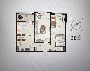 3-к квартира, вторичка, 62м2, 5/18 этаж