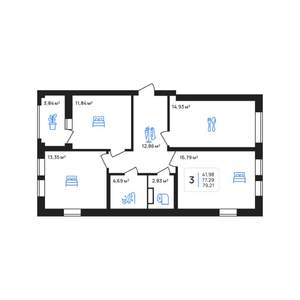 3-к квартира, строящийся дом, 79м2, 6/8 этаж