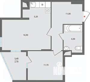 2-к квартира, вторичка, 55м2, 6/25 этаж