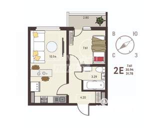 1-к квартира, вторичка, 32м2, 3/17 этаж