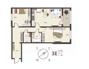 2-к квартира, вторичка, 67м2, 9/17 этаж