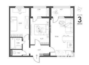 2-к квартира, вторичка, 59м2, 13/17 этаж