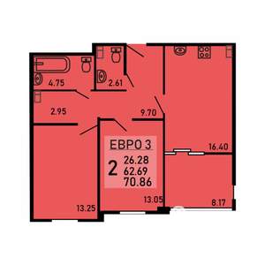 2-к квартира, вторичка, 71м2, 6/25 этаж