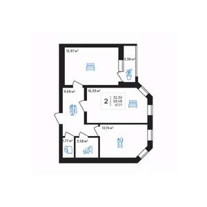 2-к квартира, строящийся дом, 61м2, 4/8 этаж